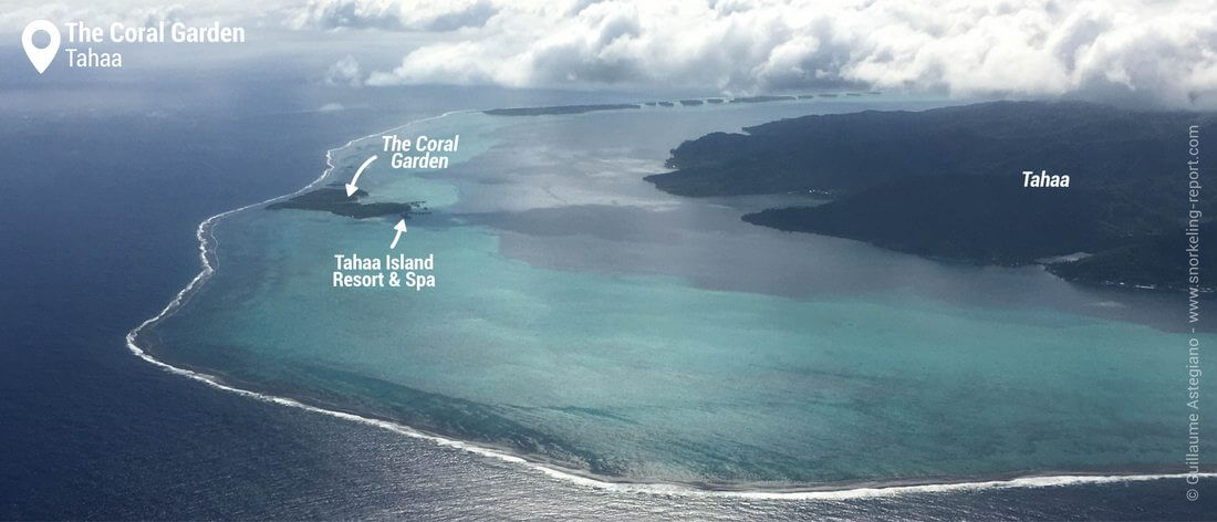 Aerial view of the Coral Garden of Tahaa Lagoon