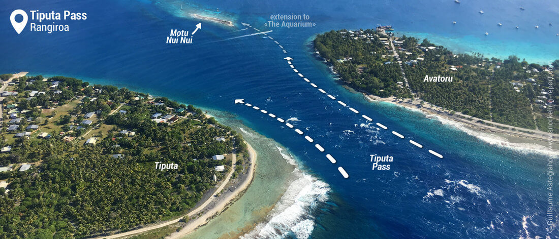 Drift snorkeling in Tiputa Pass aerial view