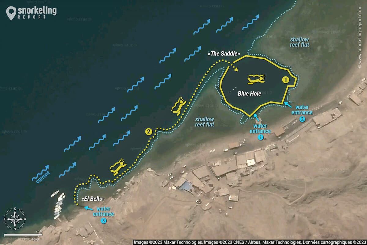 Dahab Blue Hole snorkeling map, Egypt