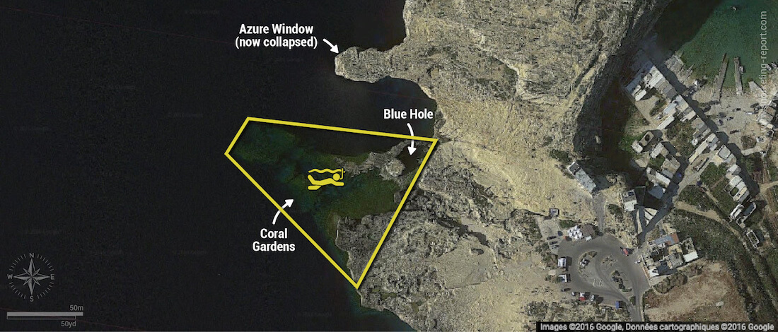 Blue Hole Gozo snorkeling map, Malta