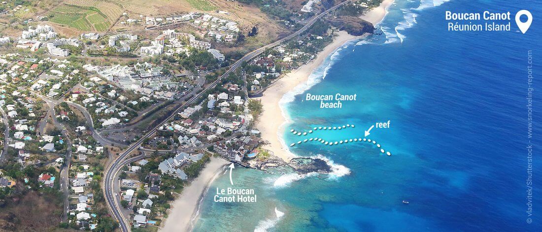 Aerial view of Boucan Canot beach, Réunion Island