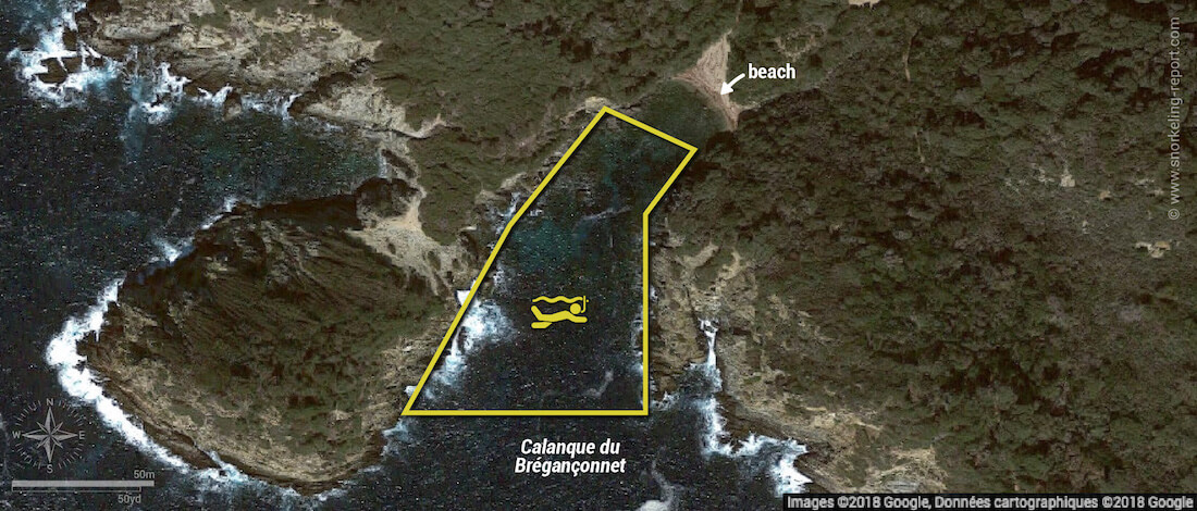 Calanque du Brégançonnet snorkeling map, Porquerolles