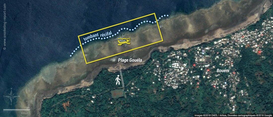 Carte snorkeling à la Plage Gouéla, Mayotte