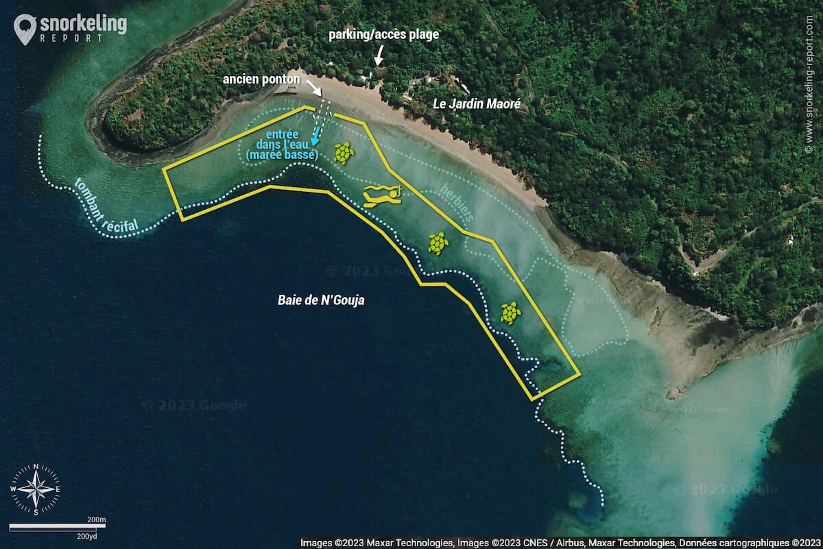 Carte snorkeling à la Plage de N'Gouja, Mayotte