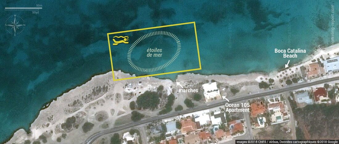 Carte snorkeling à Tres Trapi, Aruba