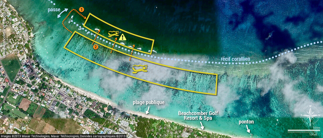 Carte snorkeling à Trou-aux-Biches