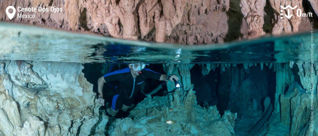 Snorkeling in Cenote Dos Ojos caves