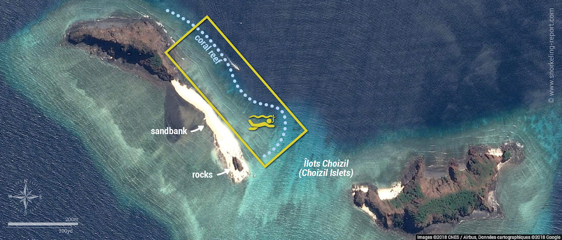 Choizil Islets snorkeling map, Mayotte