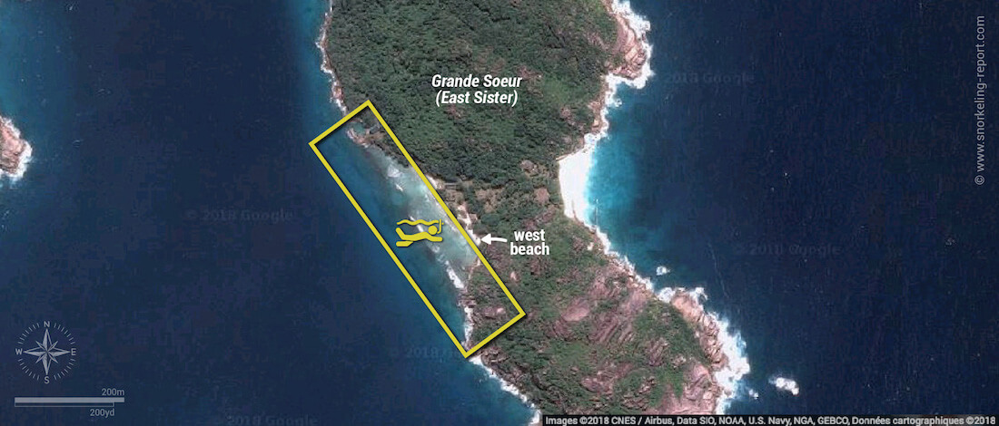 Grande Soeur snorkeling map, Seychelles