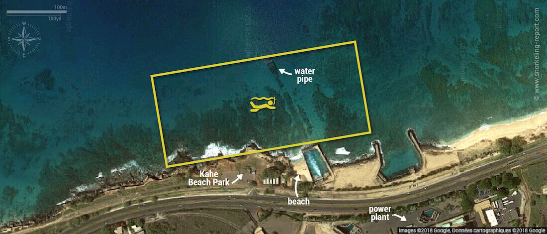 Electric Beach, Oahu snorkeling map
