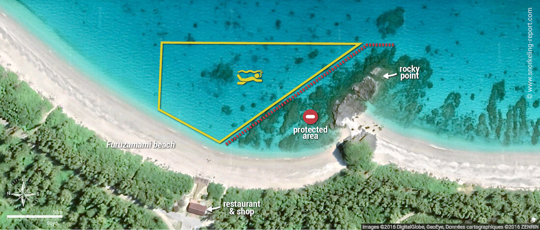 Furuzamami Beach snorkeling map, Zamami Island