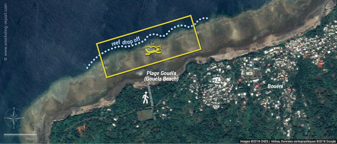 Gouela Beach snorkeling map, Mayotte