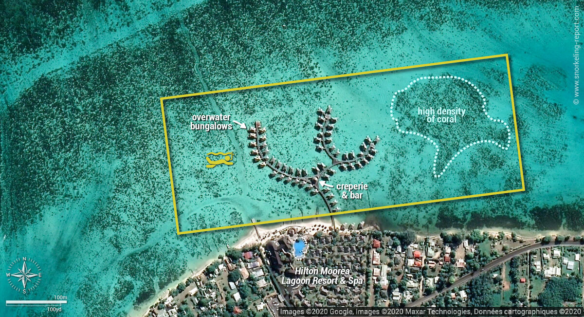 Hilton Moorea Lagoon snorkeling map