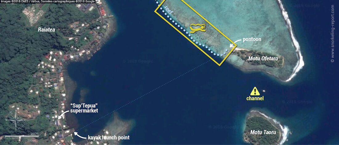 Motu Ofetaro snorkeling map, Raiatea