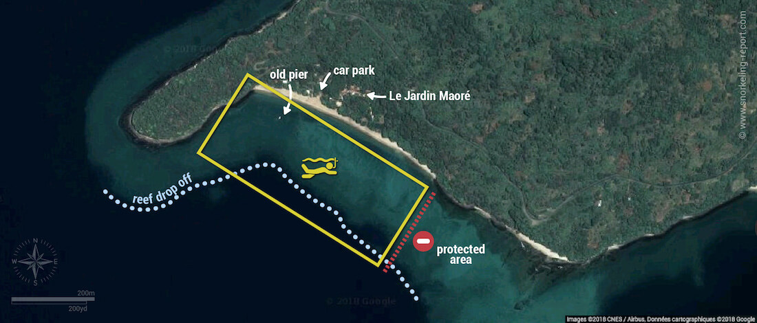 N'Gouja Beach snorkeling map, Mayotte