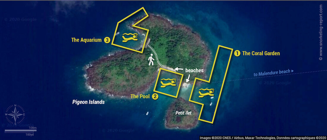 Pigeon Islands snorkeling map, Guadeloupe
