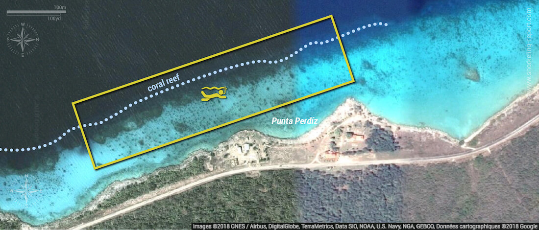 Punta Perdiz snorkeling map, Cuba