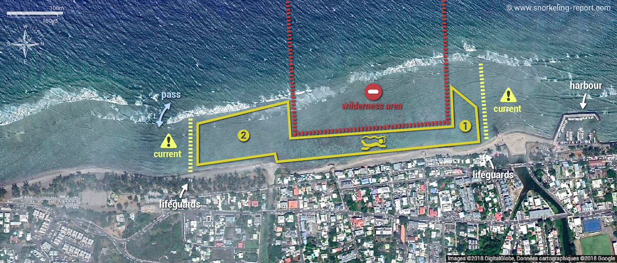 Saint Leu lagoon snorkeling map, Reunion Island