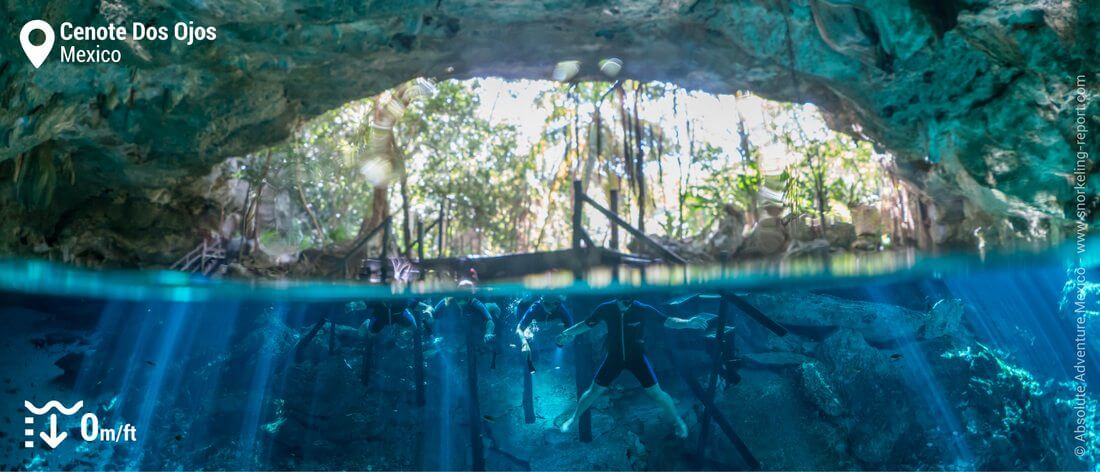 Entrance of Cenote Dos Ojos, Mexico snorkeling