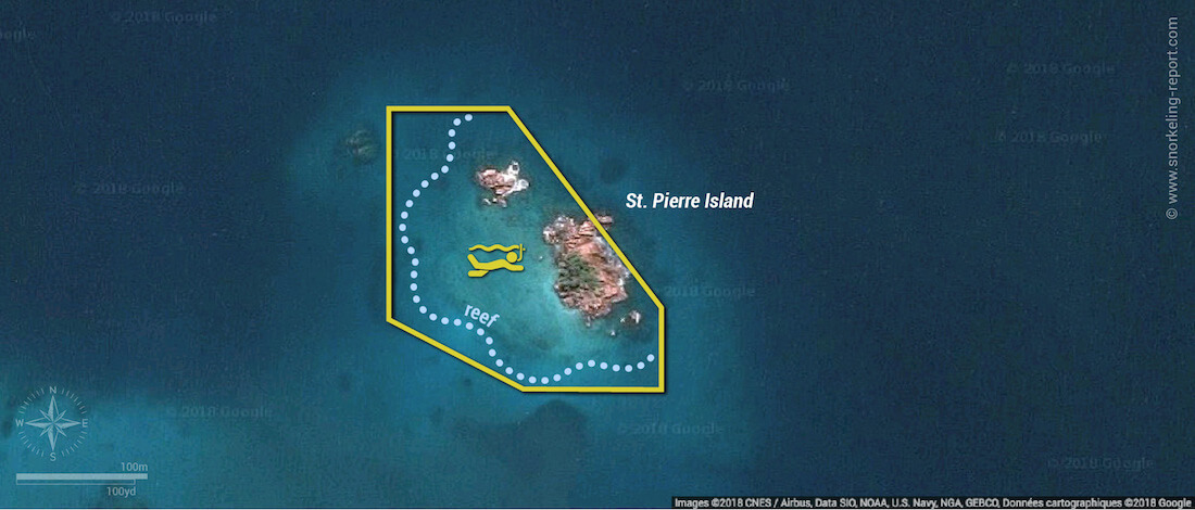 St Pierre Island snorkeling map, Praslin, Seychelles