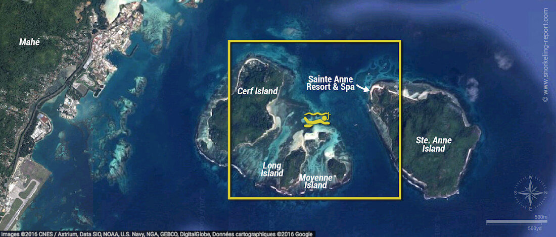 Ste Anne Marine Park snorkeling map, Mahe, Seychelles