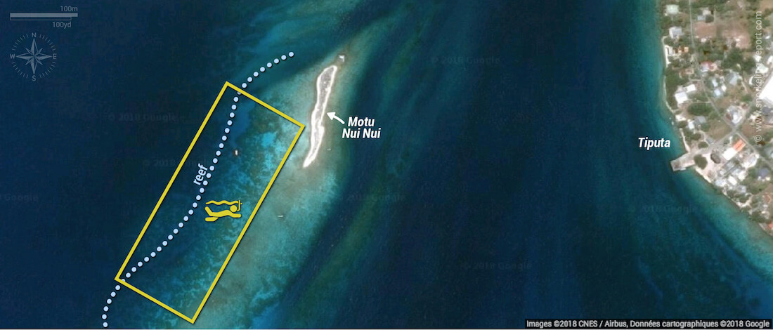 The Aquarium (Motu Nui Nui) snorkeling map, Rangiroa