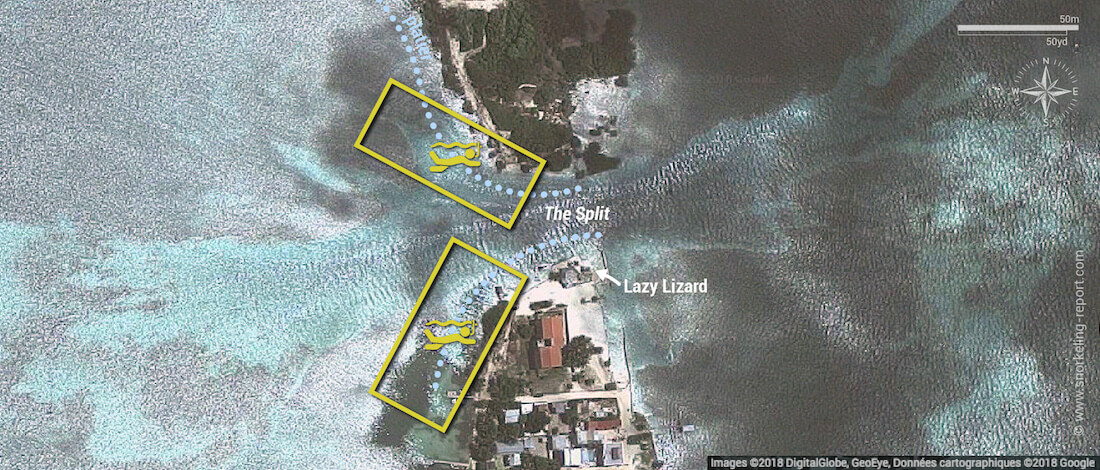 The Split snorkeling map, Belize