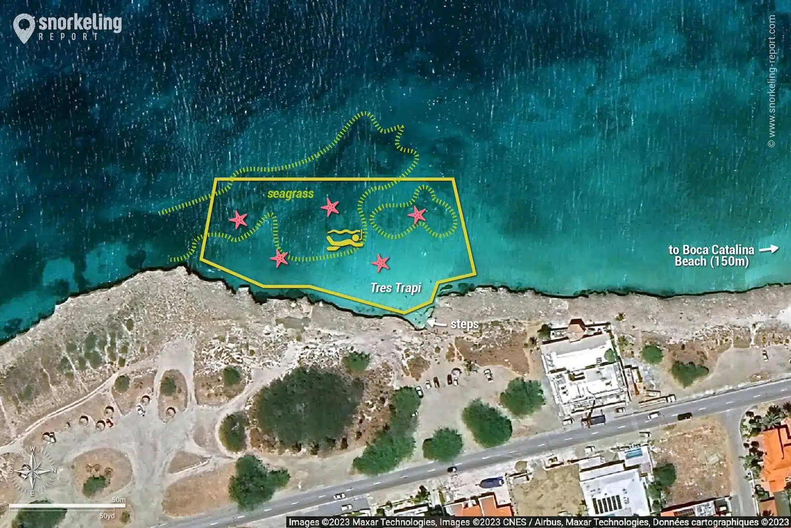 Tres Trapi snorkeling map, Aruba