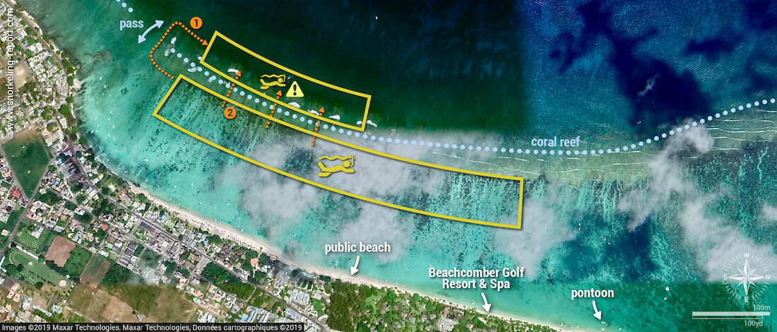 Trou aux Biches snorkeling map