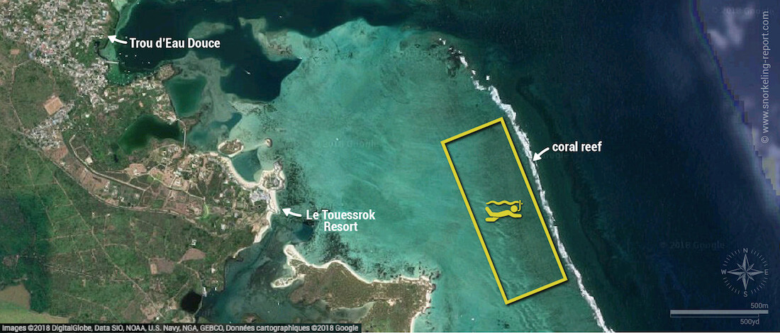 Trou d'Eau Douce snorkeling map, Mauritius