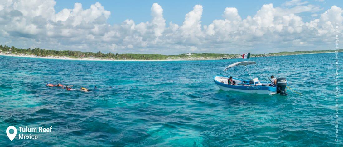 Snorkeling boat at Tulum Reef, Mexico