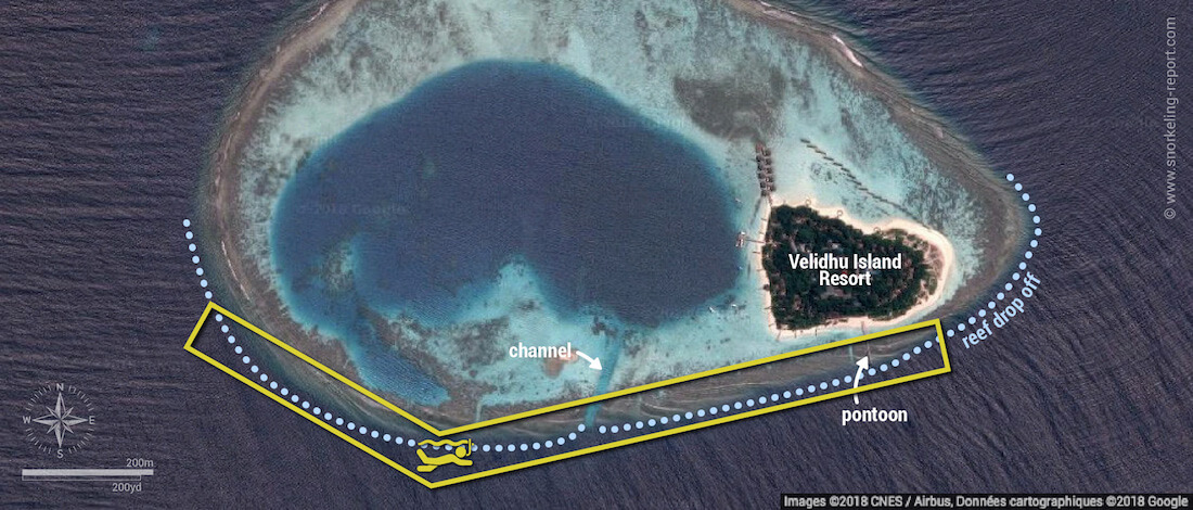 Velidhu Island snorkeling map, Maldives