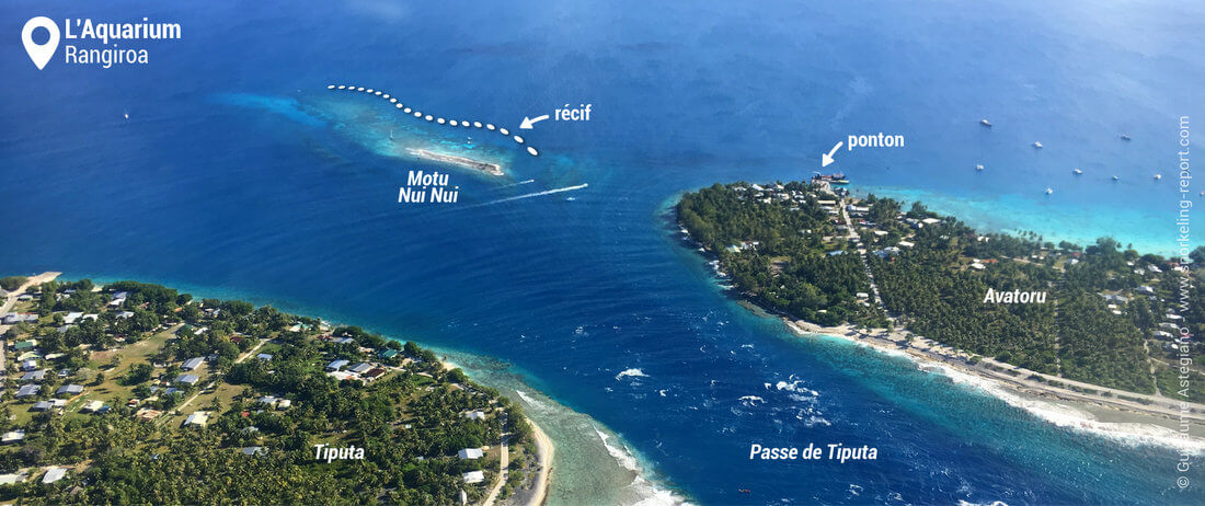 Vue aérienne du spot de snorkeling de l'Aquarium, Rangiroa