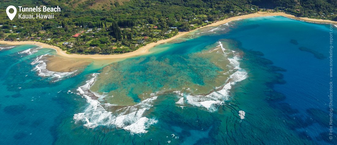 Vue aérienne de Tunnels Beach - Snorkeling à Kauai