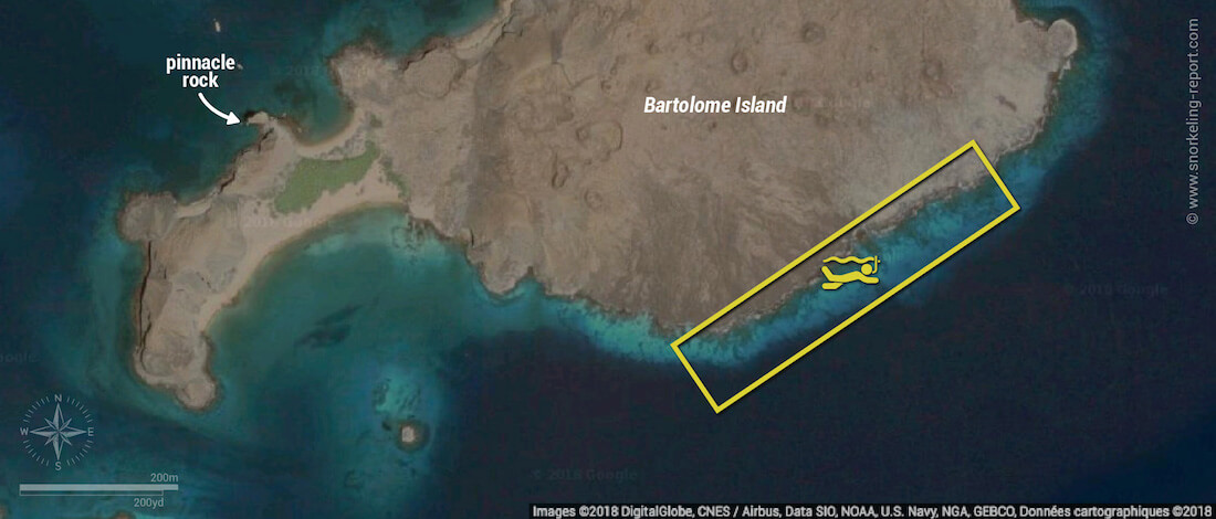 Bartolome Island snorkeling map, Galapagos