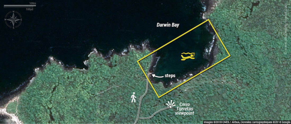 Darwin Bay snorkeling map, San Cristobal