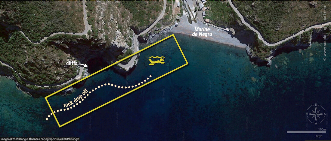 Marine de Negru snorkeling map, Corsica