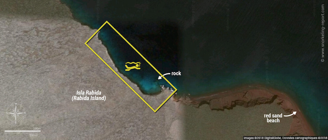 Rabida Island snorkeling map, Galapagos