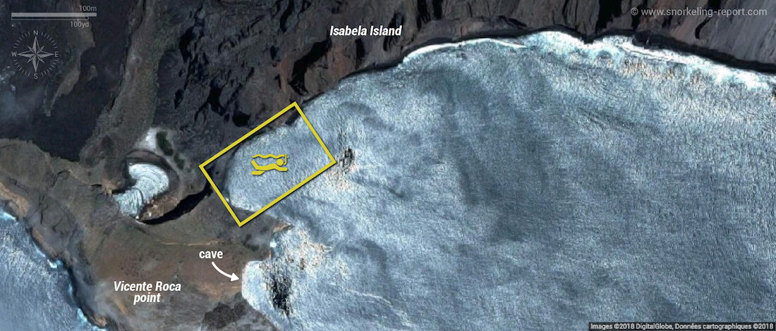 Vicente Roca Point snorkeling map, Isabela