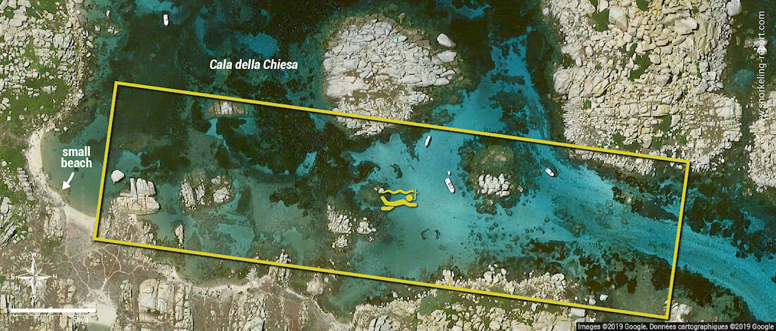 Cala della Chiesa snorkeling map, Lavezzi Islands