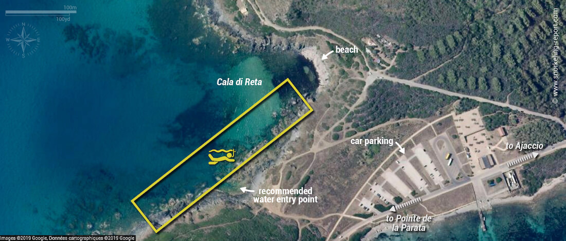 Cala di Reta snorkeling map, Corsica