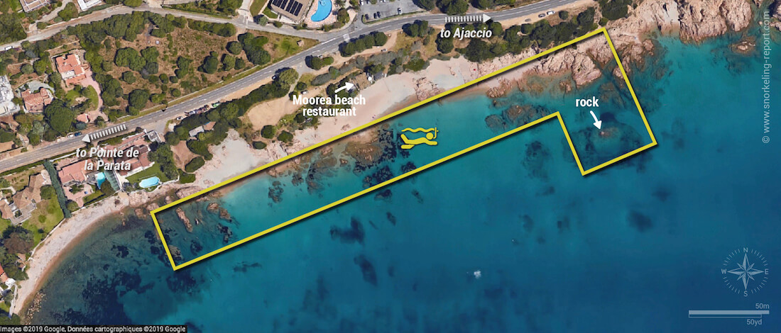 Plage de Moorea snorkeling map, Corsica