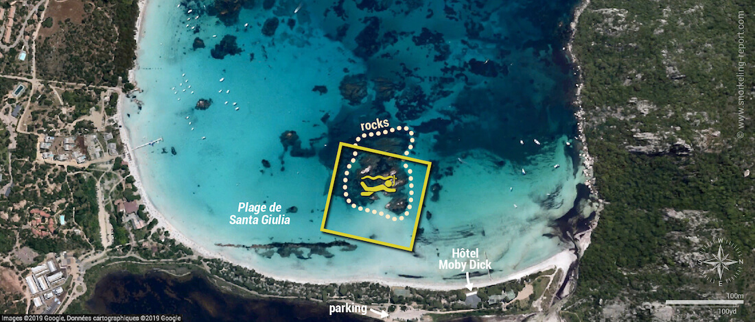 Santa Giulia Beach snorkeling map