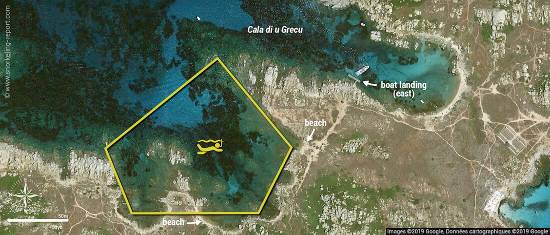 Cala di u Grecu snorkeling map