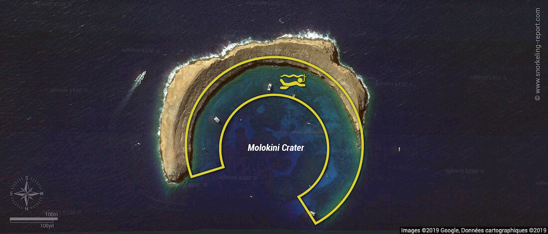 Molokini Crater snorkeling map, Maui