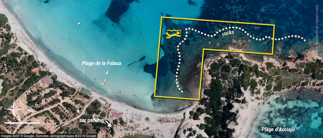 Plage de la Folaca snorkeling map, Corsica