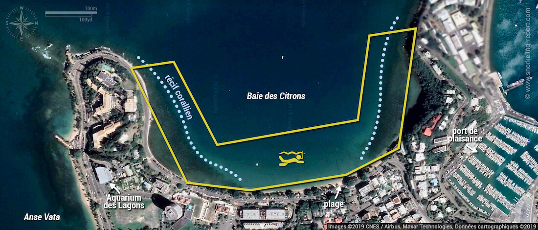 Carte snorkeling à la Baie des Citrons, Nouméa