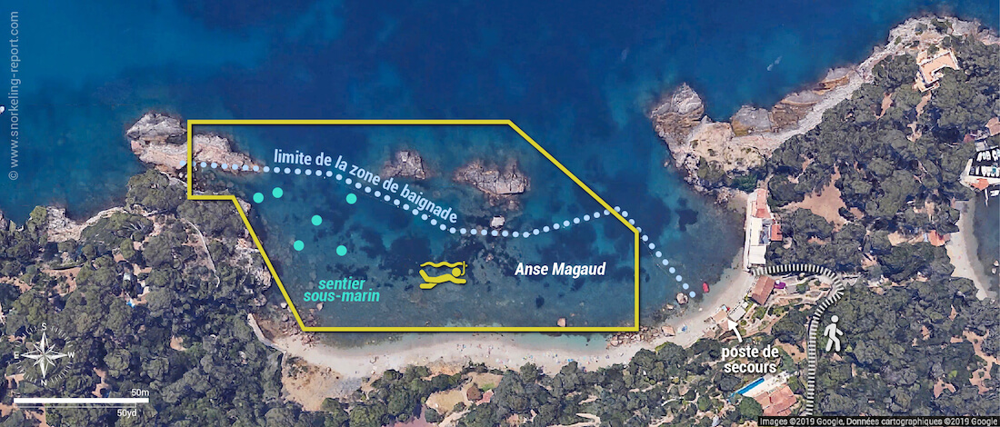 Carte snorkeling au sentier sous-marin de l'Anse Magaud, La Garde