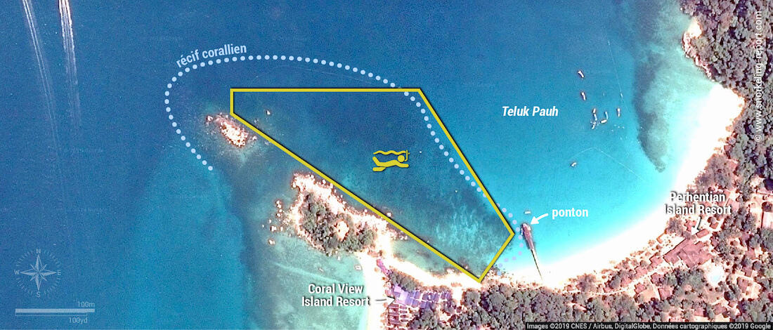 Carte snorkeling à Teluk Pauh, Perhentian Besar