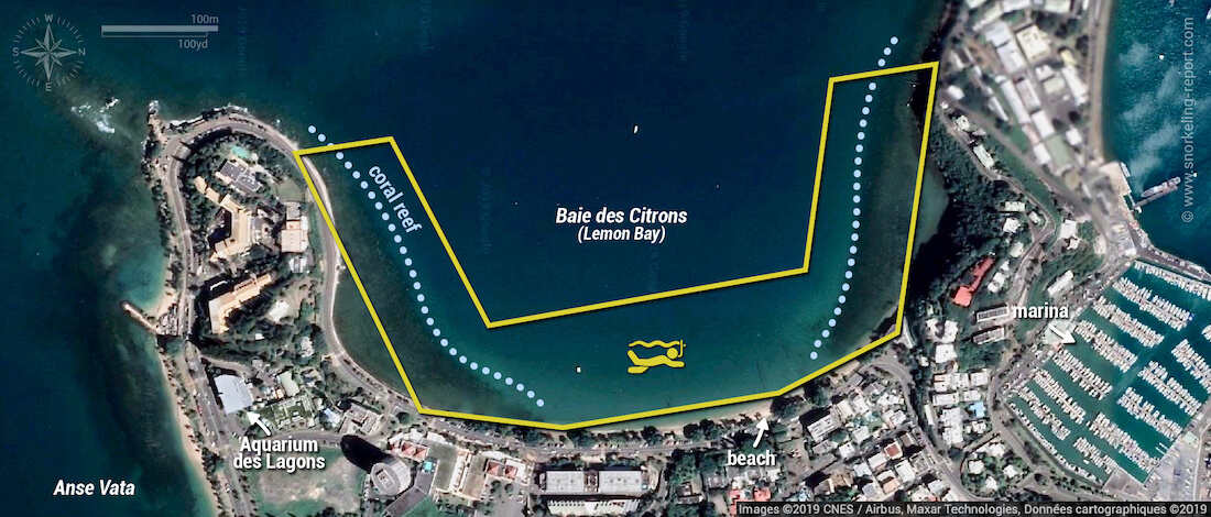 Baie des Citrons snorkeling map, New Caledonia